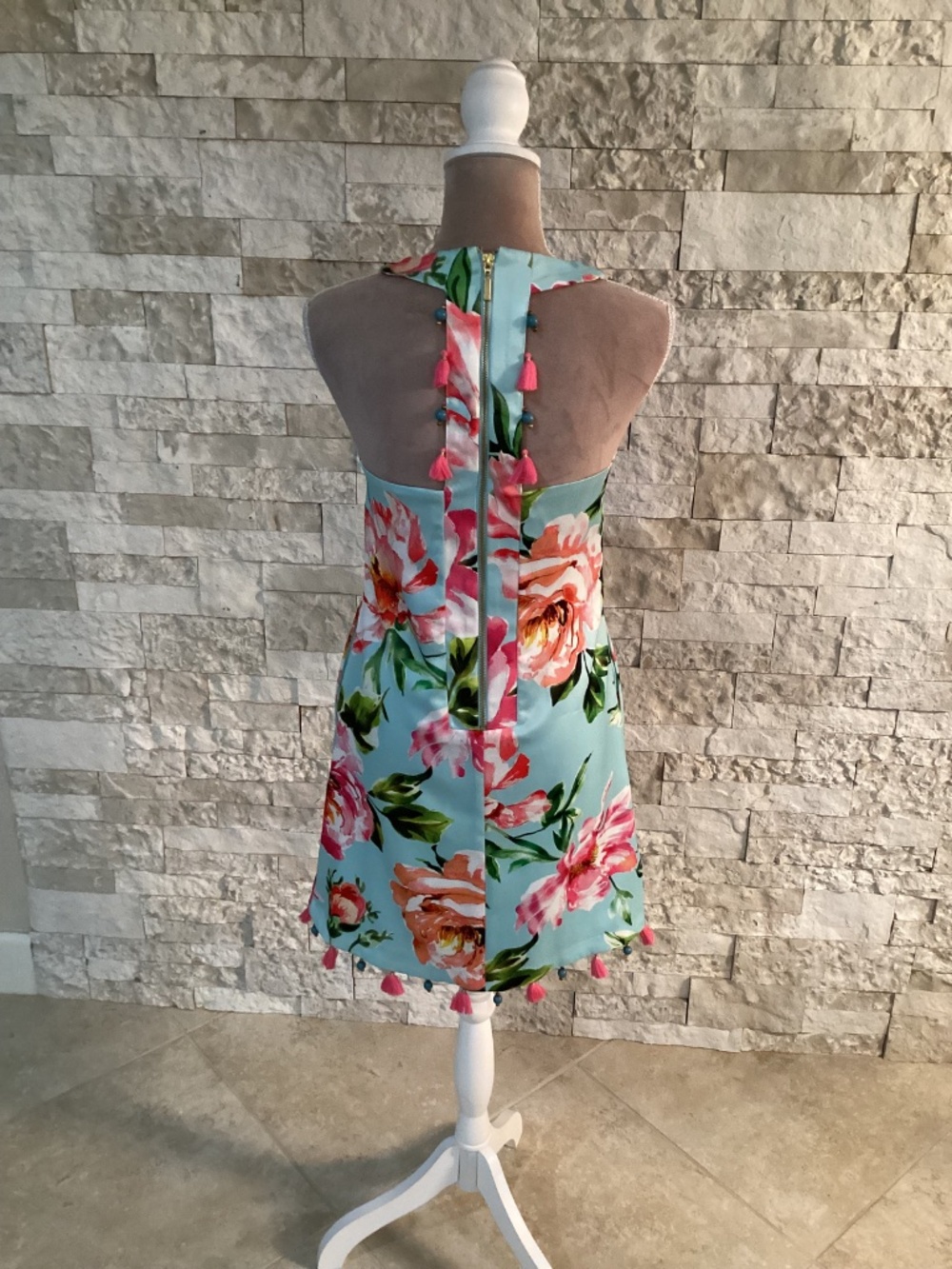 Laundry by Shelli Segal Women's Sleeveless Floral Pom Pom Dress - Picture 7 of 13
